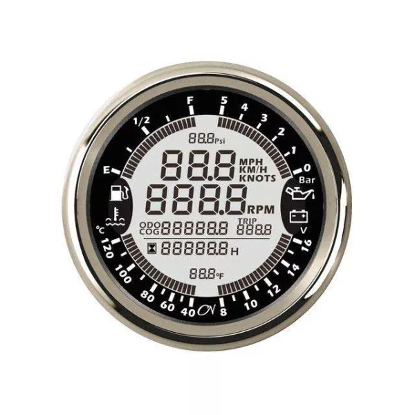 6 In 1 Instrument - Black Dial, Chromium Bezel, 12V