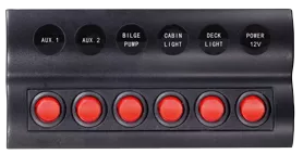 Allpa Plastic Circuit Panel, 12v, 6-Position & LED-Indicators, Automatic Fuses, Dims. 183x90mm, Waterproof, 2x5a, 2x10a, 2x15a Fuses