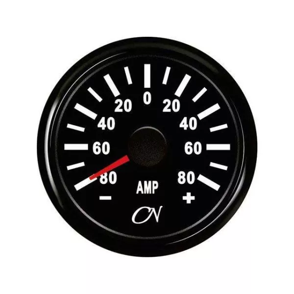 Analog Ammeter - Black Dial, Black Bezel, -80 - +80A, 9 - 32V