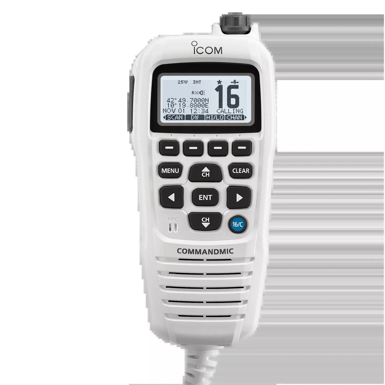Icom HM195 Super White CommandMic IV with White BlackLit LCD for 2nd Station/Intercom (HM195GW 62 EXP)