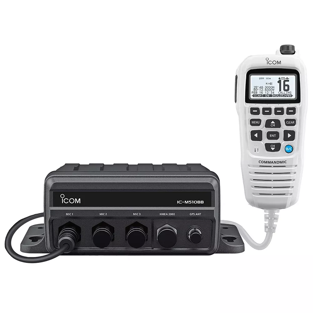 Icom M510BB Black Box High-Performance Extendable VHF & AIS Marine Tranceiver with White CommandMic and 3 CommandMic Ports (M510BB GW 21 USA)