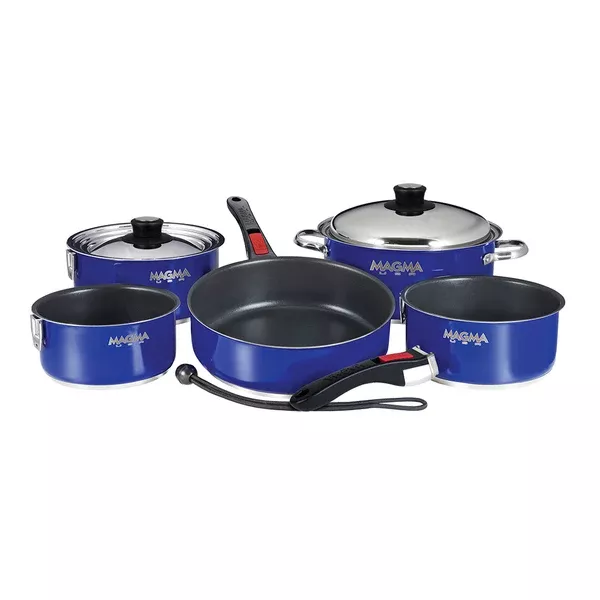 Magma Nesting 10-Piece Induction Compatible Cookware - Cobalt Blue Exterior & Slate Black Ceramica Non-Stick Interior [A10-366-CB-2-IND]