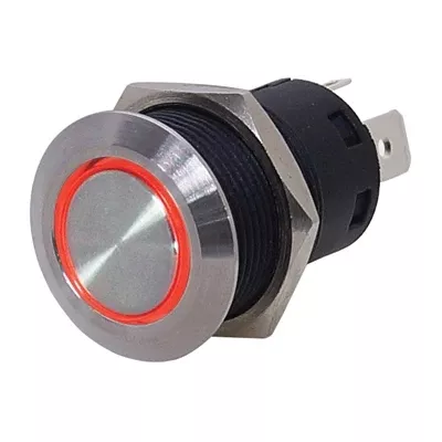 Marpac L.E.D. Stainless Steel Push Button Switch - Self-Locking - Red LED Ring