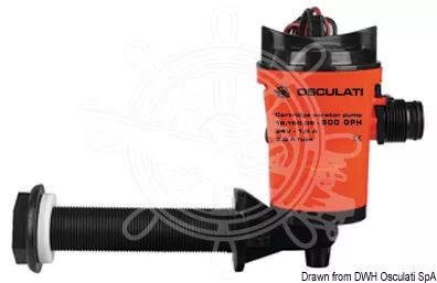 Osculati 16.160.05 - Super Flow Centrifugal Pump for Aeration of Fish Hold Tanks, 90° Bulkhead, 12V, 38 l/min