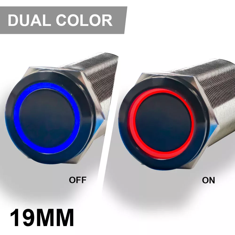 PlashLights REVERT Harsh Environment 19MM Dual Color Push Button On/Off Switch - Black | HPBS-19-BLK-L