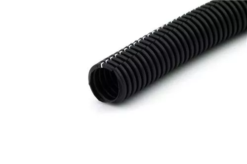 Ripca Split Convoluted Tubing Black PVC Cable Protection Conduit, Roll 100 meter