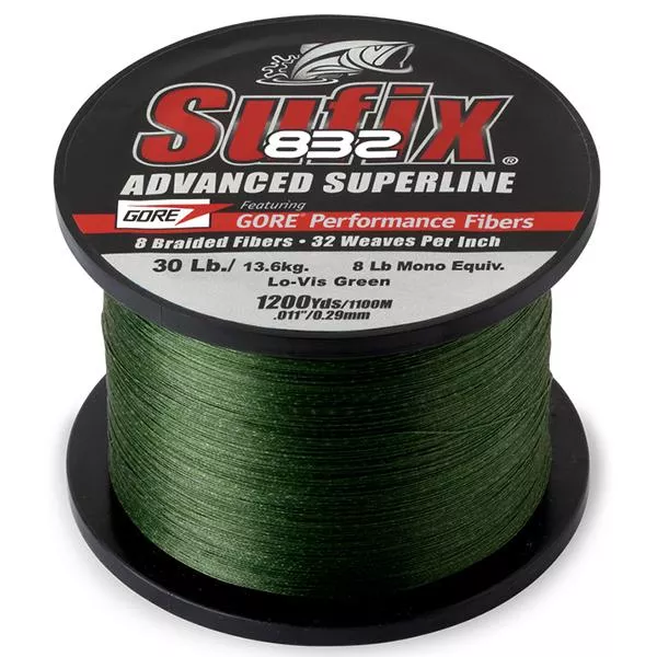 Sufix 832 Advanced Superline Braid - 30 Pounds 1200 Yards - Lo-Vis Green