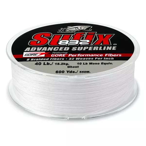 Sufix 832 Advanced Superline Braid - 40 Pounds 600 Yards - Ghost