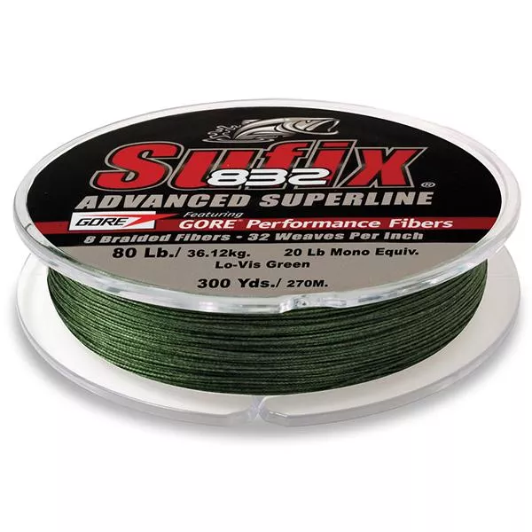 Sufix 832 Advanced Superline Braid - 80 Pounds 300 Yards - Lo-Vis Green