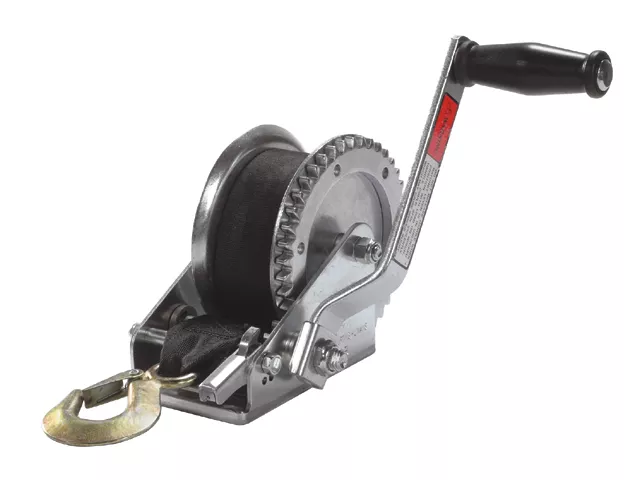 Talamex Medium Soft Galvanized Single-Speed Hand Trailer Winch with 6 m Strap & Hook – 636 kg